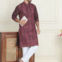 Jompers Men Floral Embroidered Kurta with Pyjama-image-52