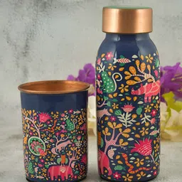Myntra Elegant Homes Blue Single Copper Printed Water Bottle-image-75