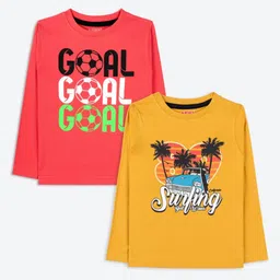 ariel Boys Pack Of 2 Typography Printed Round Neck Cotton T-shirt-picture-2