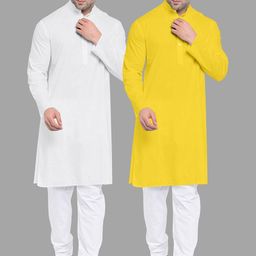 VS MALL Yellow Cotton Blend Kurta Sets-image-97