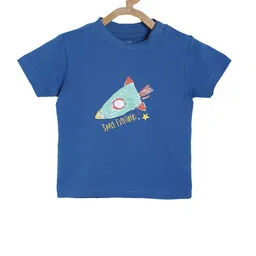 MINI KLUB Boys Blue Printed Round Neck Pure Cotton T-shirt image 1