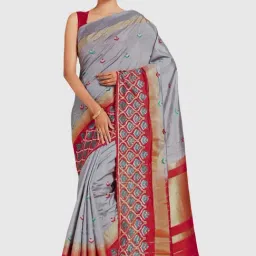 Mimosa Grey Embroidered Sarees With Blouse-image-58
