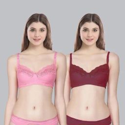 AROUSY Maroon & Pink Cotton Bra Panty Set - Pack Of 2-image-99