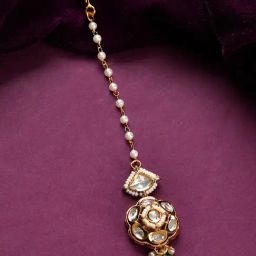 Voylla Gold Kundan Elegance Royal Green Maang Tikka-picture-43