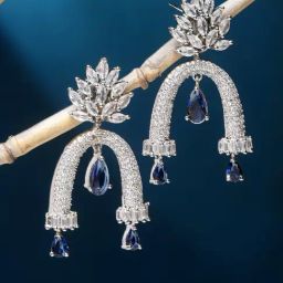 Zeneme Rhodium Plated AD Crystal Quirky Cluster Drop Earrings-13