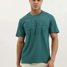 United Colors Of Benetton Teal Cotton Relaxed Fit Logo Printed T-Shirt-picture-31