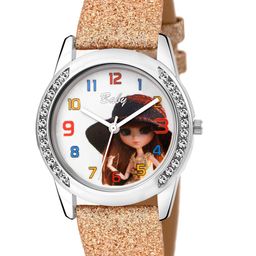 Kool Kidz Unisex Kids Multicoloured Embellished Dial & Gold Toned Leather Bracelet Style Straps Analogue Watch-8