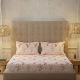 Urban Space New Serene Whisper Peach Cotton 200 TC Bedsheet With 2 Pillow Cover-image-85