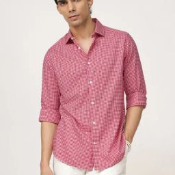 Andamen Red Regular Fit Check Shirt-picture-11