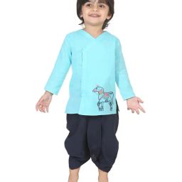 BownBee Kids Blue Cotton Printed Kurta & Dhoti-image-29