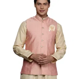 Manyavar Pink Regular Fit Embroidered Nehru Jacket-image-64