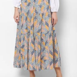 American Eagle Outfitters Blue Printed Below Knee Skirt-image-33