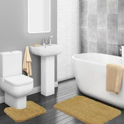 OBSESSIONS New Beige Polyester Quick Dry & Anti Skid Bath Mat - Set of 2-picture-1