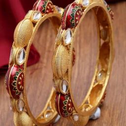 Karatcart Gold-Plated Red Meena Bangles for Women - Set of 2-20