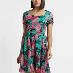 Allen Solly Green Printed A-Line Dress-image-12