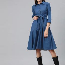 Cottinfab Blue Cotton Regular Fit Shirt Dress-image-8