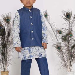 Little Bansi Kids Blue & White Cotton Regular Fit Full Sleeves Kurta Set-picture-42