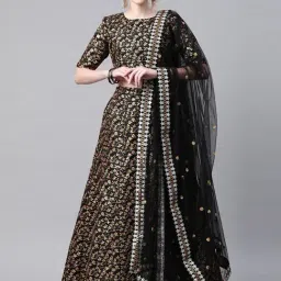 READIPRINT FASHIONS Black Embellished Semi Stitched Lehenga Choli Set With Dupatta-picture-23