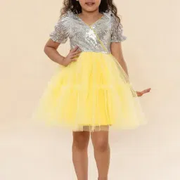 A.T.U.N. Kids Silver & Yellow Sequence Luna Dress-picture-34