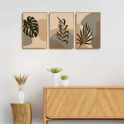 999Store Brown Canvas Wall Painting Panel With Fibre Frame - Set of 3-0