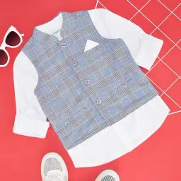 Pantaloons Junior Boys Bright White Checks Shirt and Waist Coat-image-7