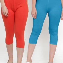 Gracit Orange & Sky Blue Mid Rise Capris - Pack Of 2-image-21