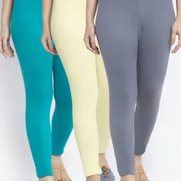 Gracit Grey & Cream Mid Rise Leggings - Pack Of 3-image-84