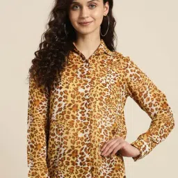 Qurvii Yellow & Brown Animal Print Shirt-image-45