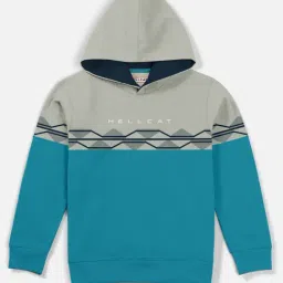 HELLCAT Grey & Turquoise Color Block Full Sleeves Sweatshirt-image-11
