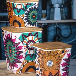 Stehlen Multicolour Melamine Storage Canister with Airtight Wooden Lid - Set of 3-image-7