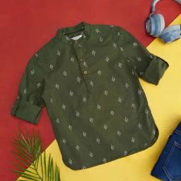 Pantaloons Junior Olive Printed Cotton Regular Fit Shirt-image-28