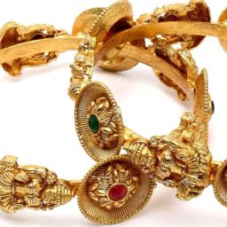 Karatcart Floral Design Gold-Plated Laxmi Mata Temple Bangles for Women - Set of 2 image 5