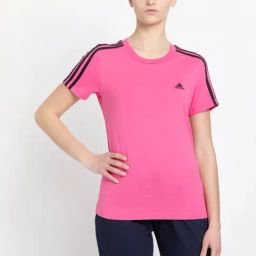 adidas Pink Cotton Striped Sports T-Shirt-image-89