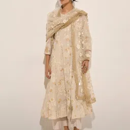 Vark by Westside Off-White A-Line Kurta, Inner, Palazzos & Dupatta Set image 3