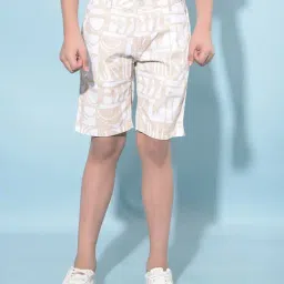 Crimsoune Club Kids Beige & White Printed Shorts-image-64