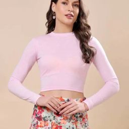 Cation Pink Plain Crop Top-33