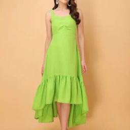 PURVAJA Green Cotton Blend Solid Dress-image-17