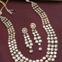 OOMPH Gold Kundan Layered Mala Long Necklace Set with Drop Earrings-image-42