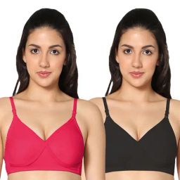 IN CARE Black & Magenta Full Coverage Non-Wired T-Shirt Bra - Pack of 2-image-39