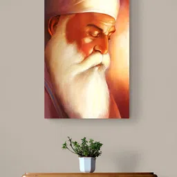 Tushaco Handicrafts Orange & White Guru Nanak Ji Religious Canvas Wall Art-image-50