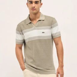 The Bear House Beige Cotton Slim Fit Striped Polo T-Shirt-image-88