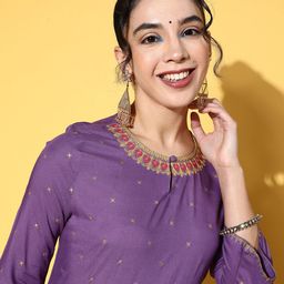 HERE&NOW Women Solid Viscose Rayon Hyper Texture Kurta Set-picture-53
