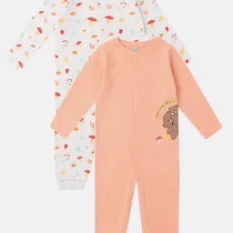 Nauti Nati Girls Peach Cotton Graphic Regular Fit Sleepsuit - Pack of 2-picture-18