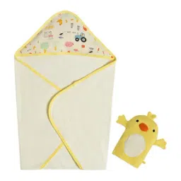 MiArcus Yellow Cotton Blend Printed Soft Hooded Towel with Mitt (0-12 Months)-image-41