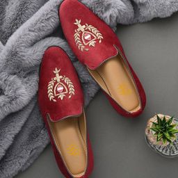 House of Pataudi Men Woven Design Embellished Velvet Casual Loafers-picture-9