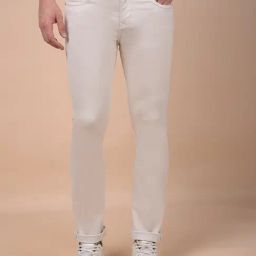 Crimsoune Club Beige Blended Solid Mid Rise Jeans-picture-35