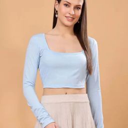 Cation Blue Plain Crop Top-picture-41