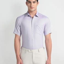 Arrow Sea Purple Cotton Regular Fit Texture Shirt-picture-36