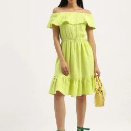 United Colors of Benetton Lime Textured Pattern Casual Dress-picture-35