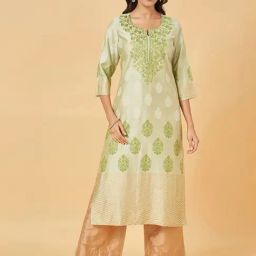 Rangmanch by Pantaloons Green Embroidered Straight Kurta-picture-8